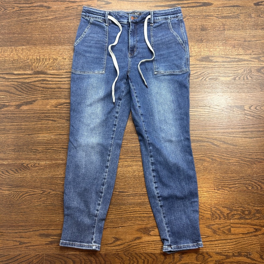 Judy Blue Jogger Jeans Womens 15/32 Blue Medium Wash Drawstring Denim Stretch
